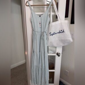 Splendid Blue Striped Maxi Dress with Tote